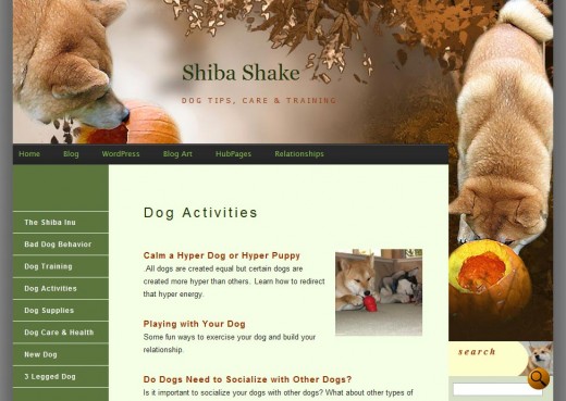 Earth Tone Shiba Theme An example dog blog using the Shiba WordPress theme.