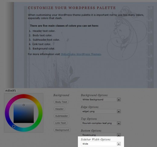 Theme edit page with wide sidebar option. Theme edit page with wide sidebar option.