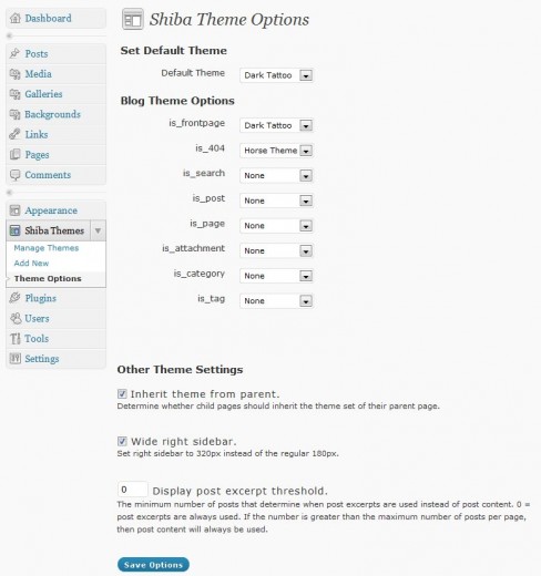 shiba-theme-options New Shiba Theme options page.